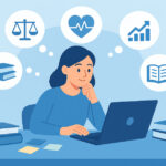 Studente universitario che sceglie l’argomento della tesi al computer – guida pratica Universando