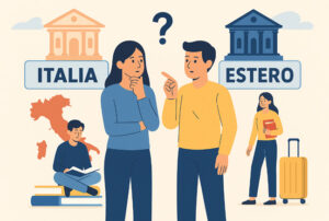 immagine che ritrae due studenti indecisi se studiare in italia o all'estero