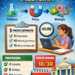 Infografica Semestre Filtro Medicina: Chimica, Fisica e Biologia, 31 domande per prova, 45 minuti, punteggio +1/0/-0,1